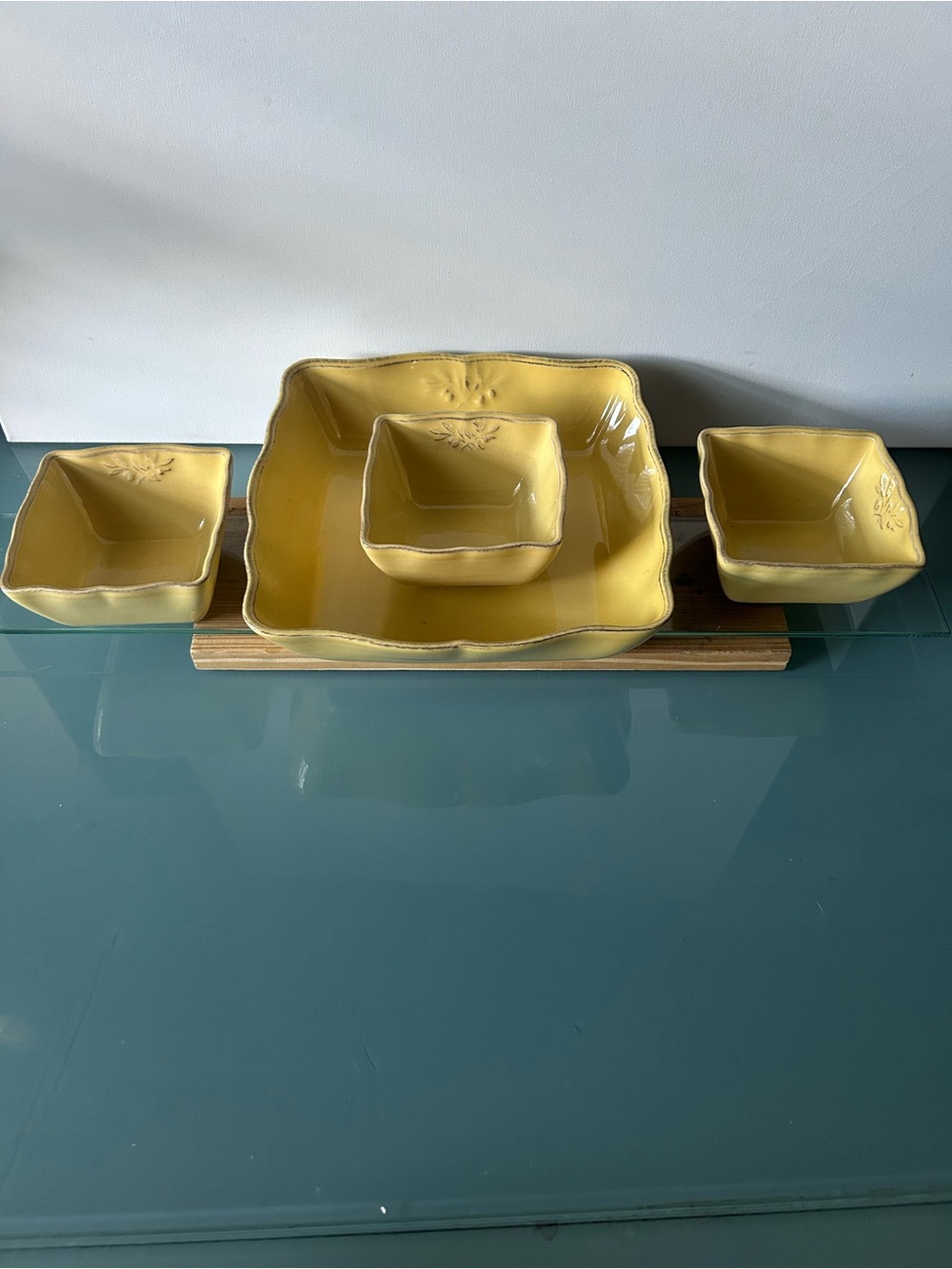 SUR LA TABLE Large Yellow Serving Salad Bowl Dip Bowl Set Vintage Portugal